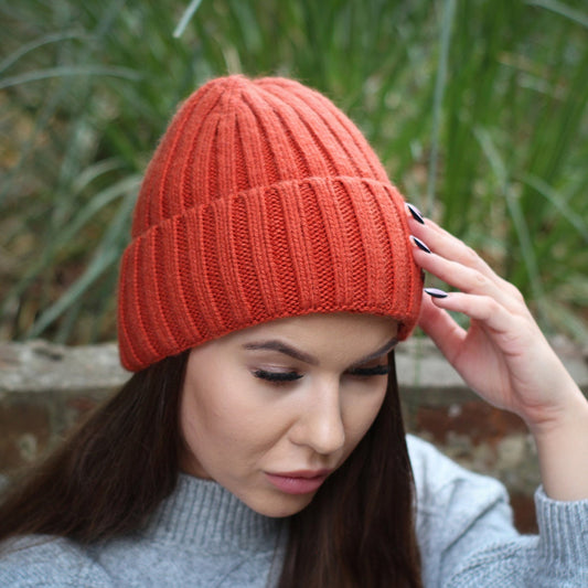 orange Smaller Size Cashmere Silk Lined Women's Hat, Winter Windproof beanie, Great for thick, Curly, Frizz-free Hair, Gift For Her