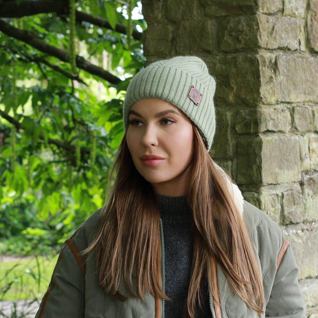 olive green Cashmere & 100% PURE SILK Lined Hat for Women – Winter Beanie for Curly or Thick Hair, Frizz-Free, Luxury Gift, Best Silk-Lined Beanie