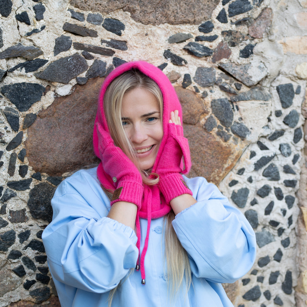 pink Cashmere Balaclava – Women’s Winter Hood Hat