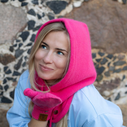 bright pink Cashmere Balaclava – Women’s Winter Hood Hat