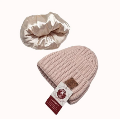 pink Smaller Size Cashmere Silk Lined Women's Hat, Winter Windproof beanie, Great for thick, Curly, Frizz-free Hair, Gift For Her