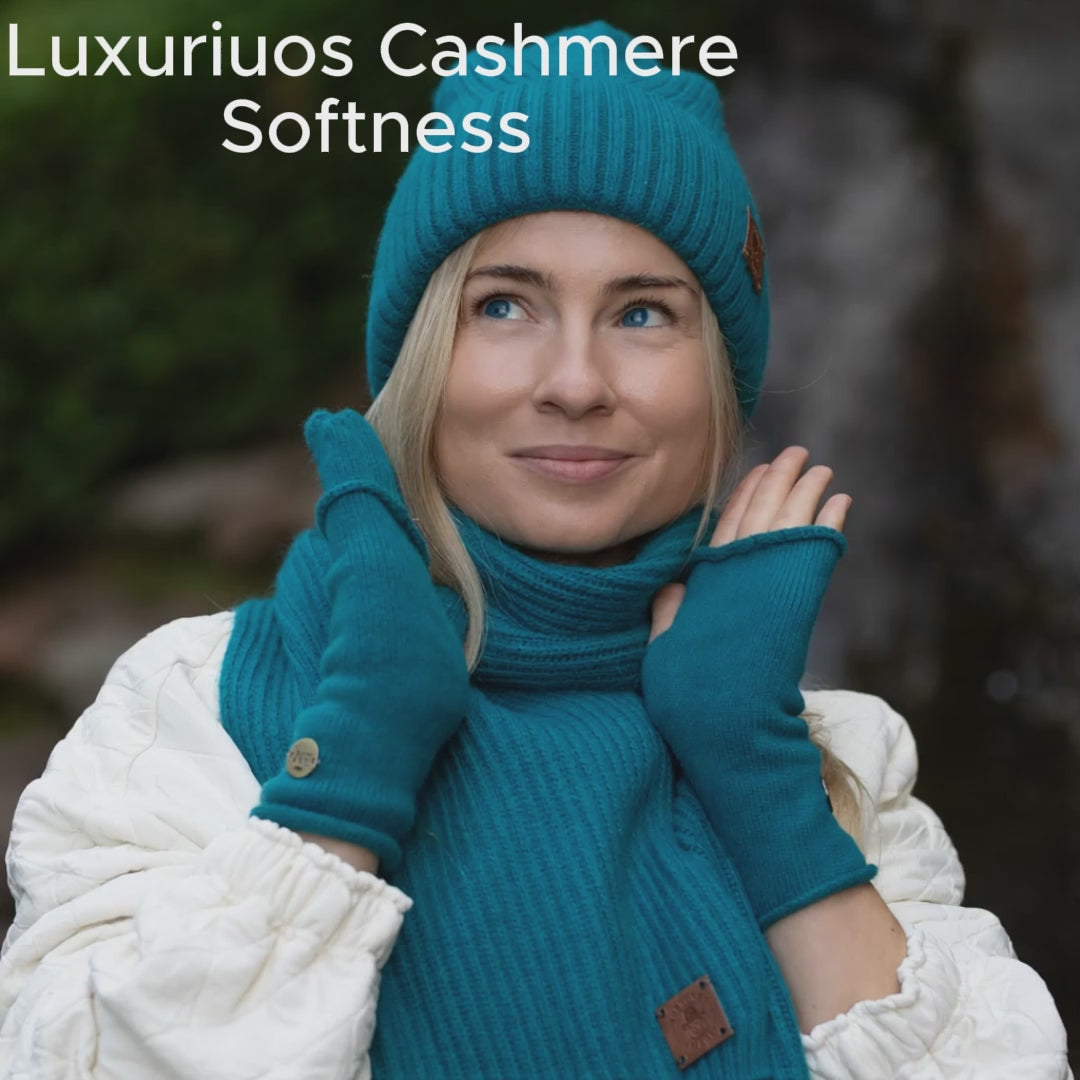 Women’s Cashmere 2-in-1 Gloves – Fingerless & Full Finger Winter Gloves, Soft Warm Knit Gloves, Gift for Her