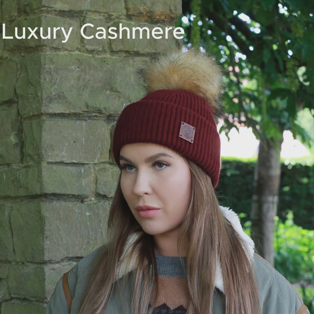 burgundy 100% Mulberry Silk Lined Cashmere Hat