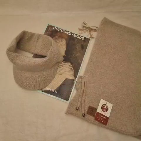 Cashmere Hooded Hat & Peak Headband Set