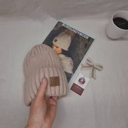 Silk-Lined Cashmere Hat with Fox Fur Pom Pom – Smaller Size
