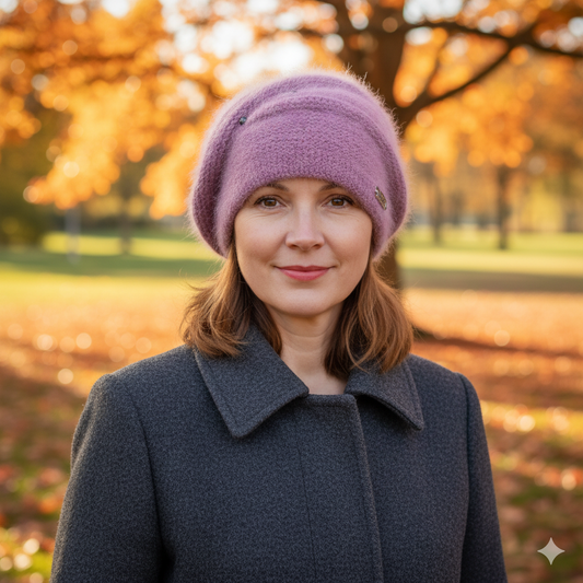 purpleWomen’s Angora Wool Winter Hat – Double Layer Warm Beanie, Cozy Gift for Mom or Grandma 