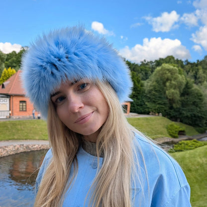 Blue Fox Fur Headband – Wool Lined
