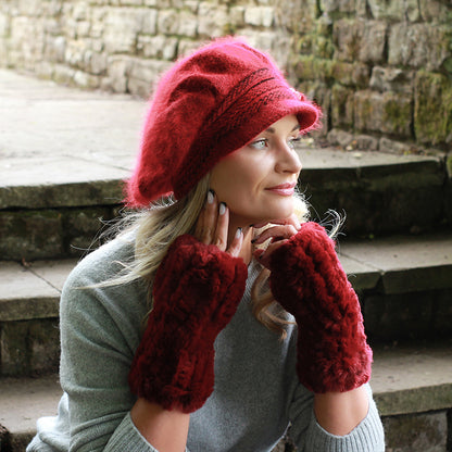 red Women's Peaked Angora Cashmere Hat – Soft, Warm & Stylish Double-Layer Beanie, Elegant Winter Beret Gift for Her or Mum