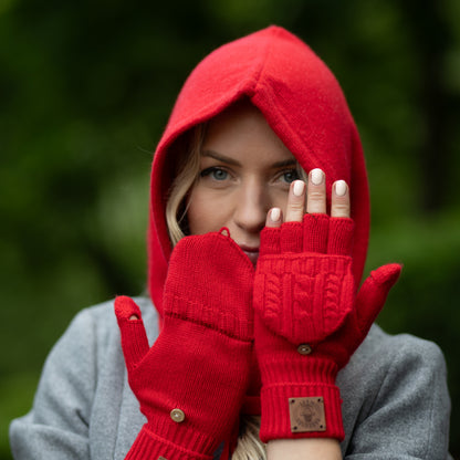 red Cashmere Convertible Fingerless Gloves