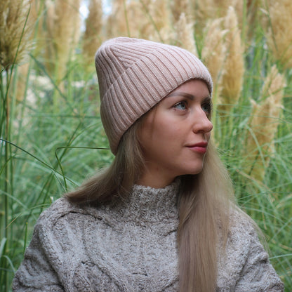 rose beige Cashmere & 100% PURE SILK Lined Hat for Women – Winter Beanie for Curly or Thick Hair, Frizz-Free, Luxury Gift, Best Silk-Lined Beanie