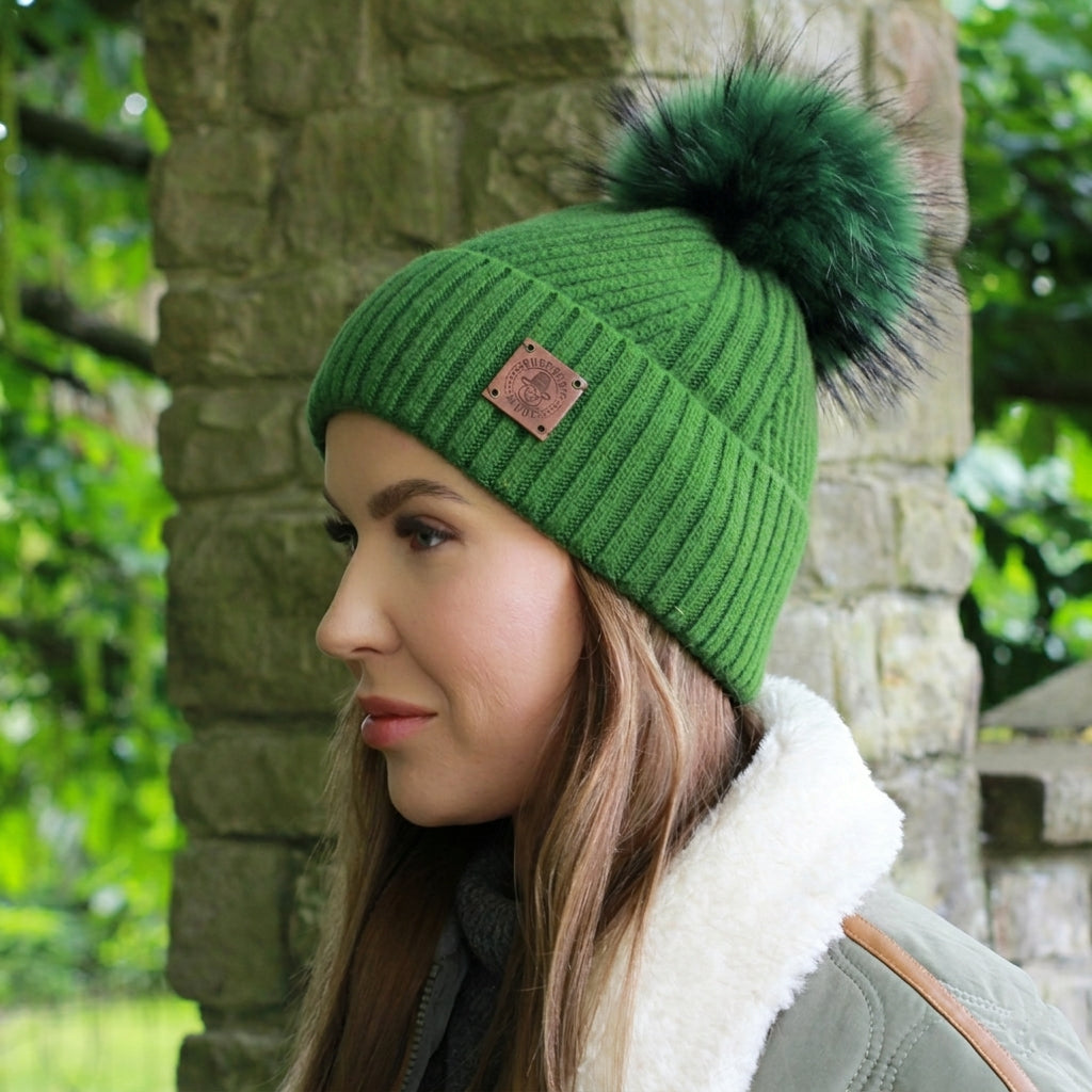 100% Mulberry Silk Lined Cashmere Hat – Fox Fur Pom Pom