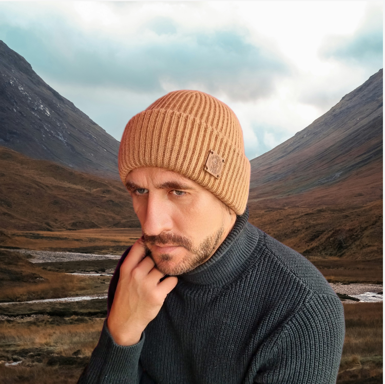 tan brown Silk-Lined Triple Layer Men’s Cashmere Hat – Hair-Friendly Winter Beanie, Cozy Gift for Him, Reduces Frizz & Breakage