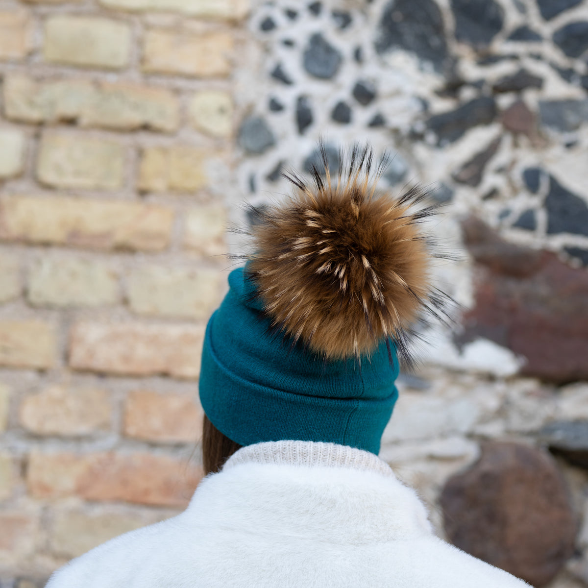 teal blue Women’s Double-Layer Cashmere Beanie – 2-in-1 Style