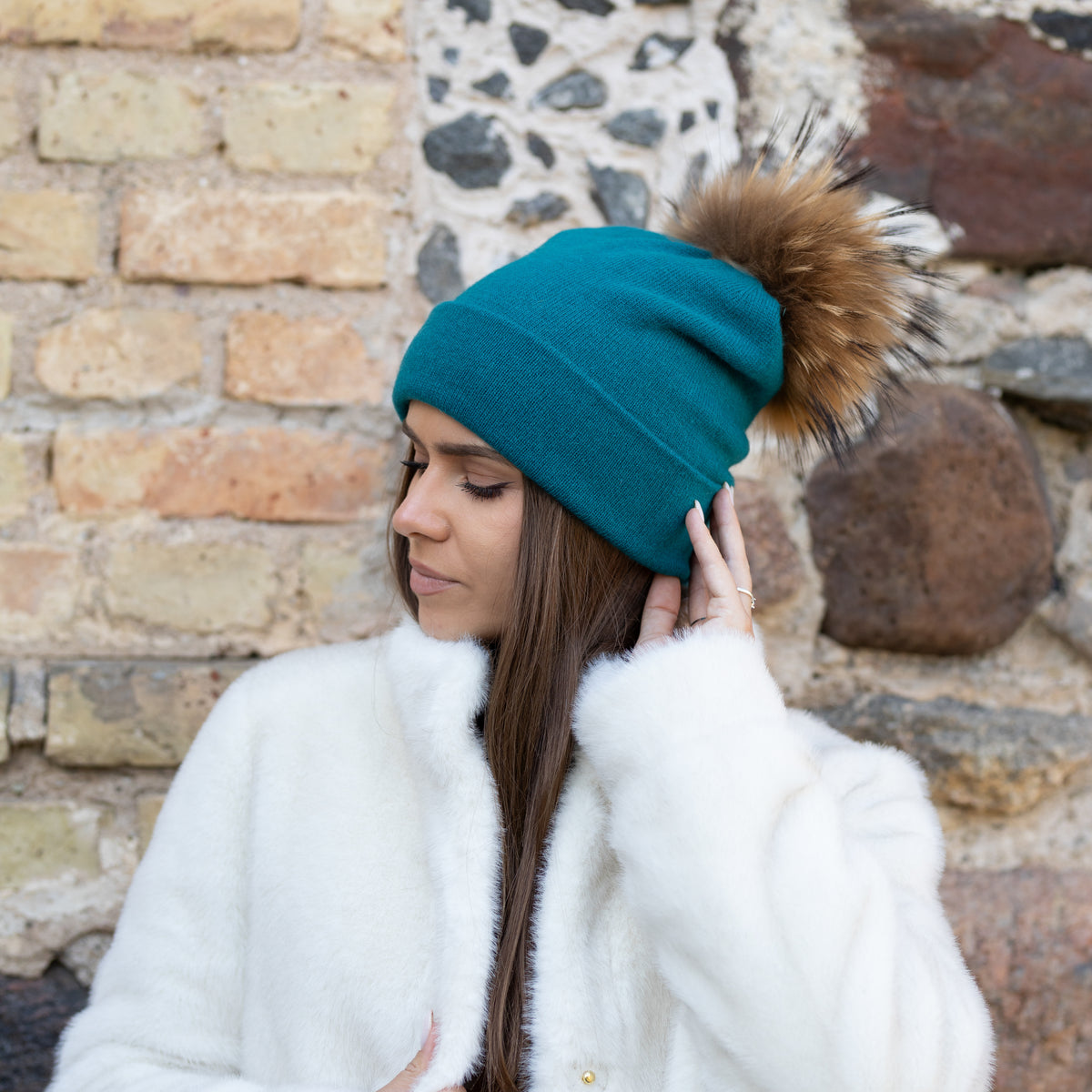teal blue Women’s Double-Layer Cashmere Beanie – 2-in-1 Style