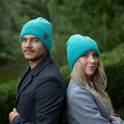 teal Satin-Lined Women’s Men's Cashmere Hat