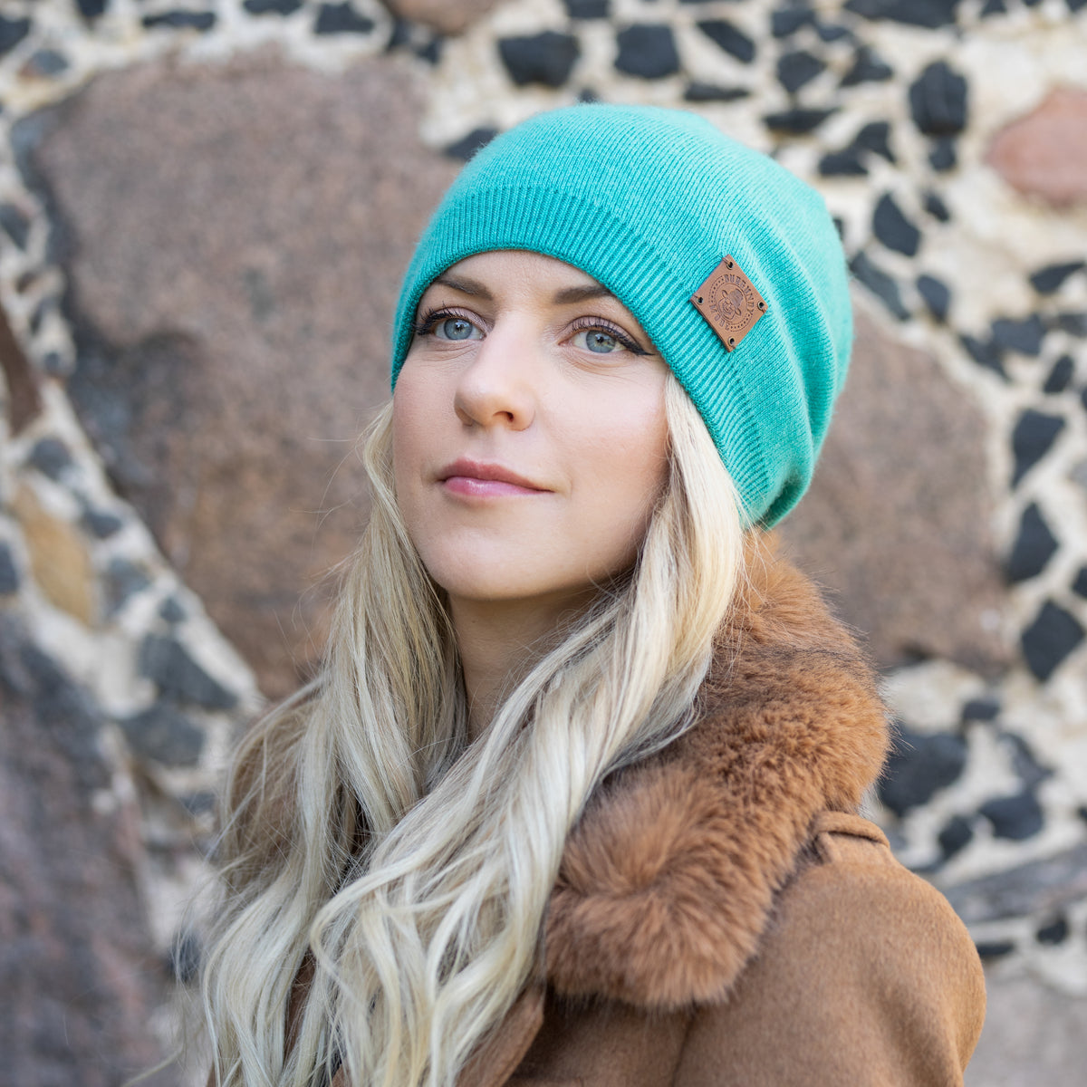 teal blue Women’s Double-Layer Cashmere Beanie