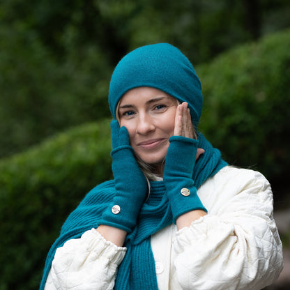 teal blue Women’s Double-Layer Cashmere Beanie – 2-in-1 Style
