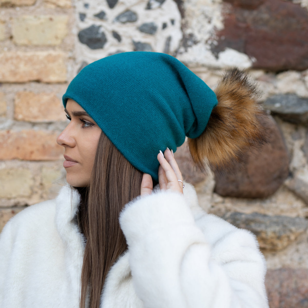teal blue Women’s Double-Layer Cashmere Beanie – 2-in-1 Style