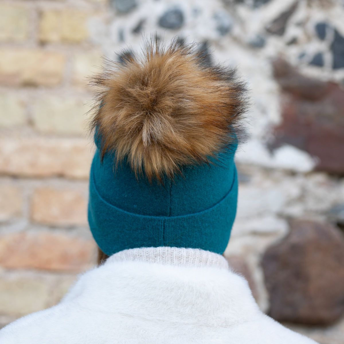 teal blue 100% Mulberry Silk Lined Cashmere Hat