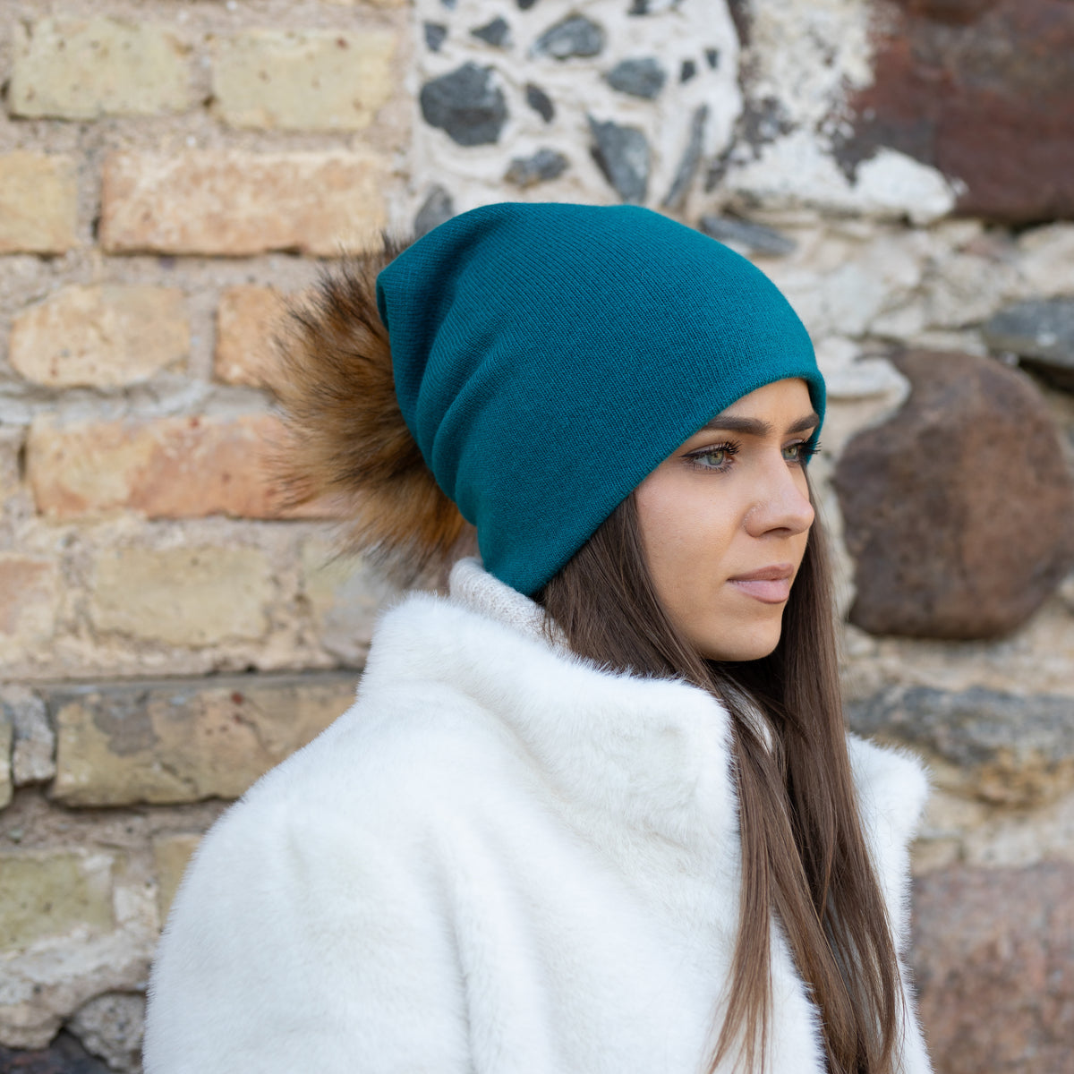 teal blue Women’s Double-Layer Cashmere Beanie – 2-in-1 Style