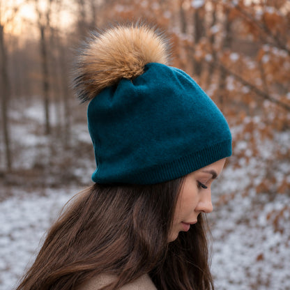 teal blue Double Layer Cashmere Hat 