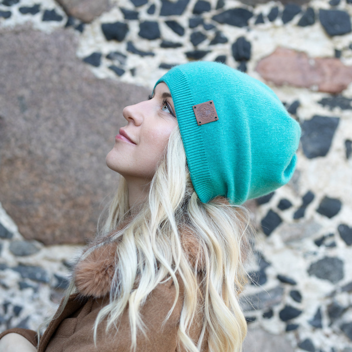 teal blue Women’s Double-Layer Cashmere Beanie