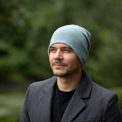 sky blue Men’s Double-Layer Cashmere Beanie