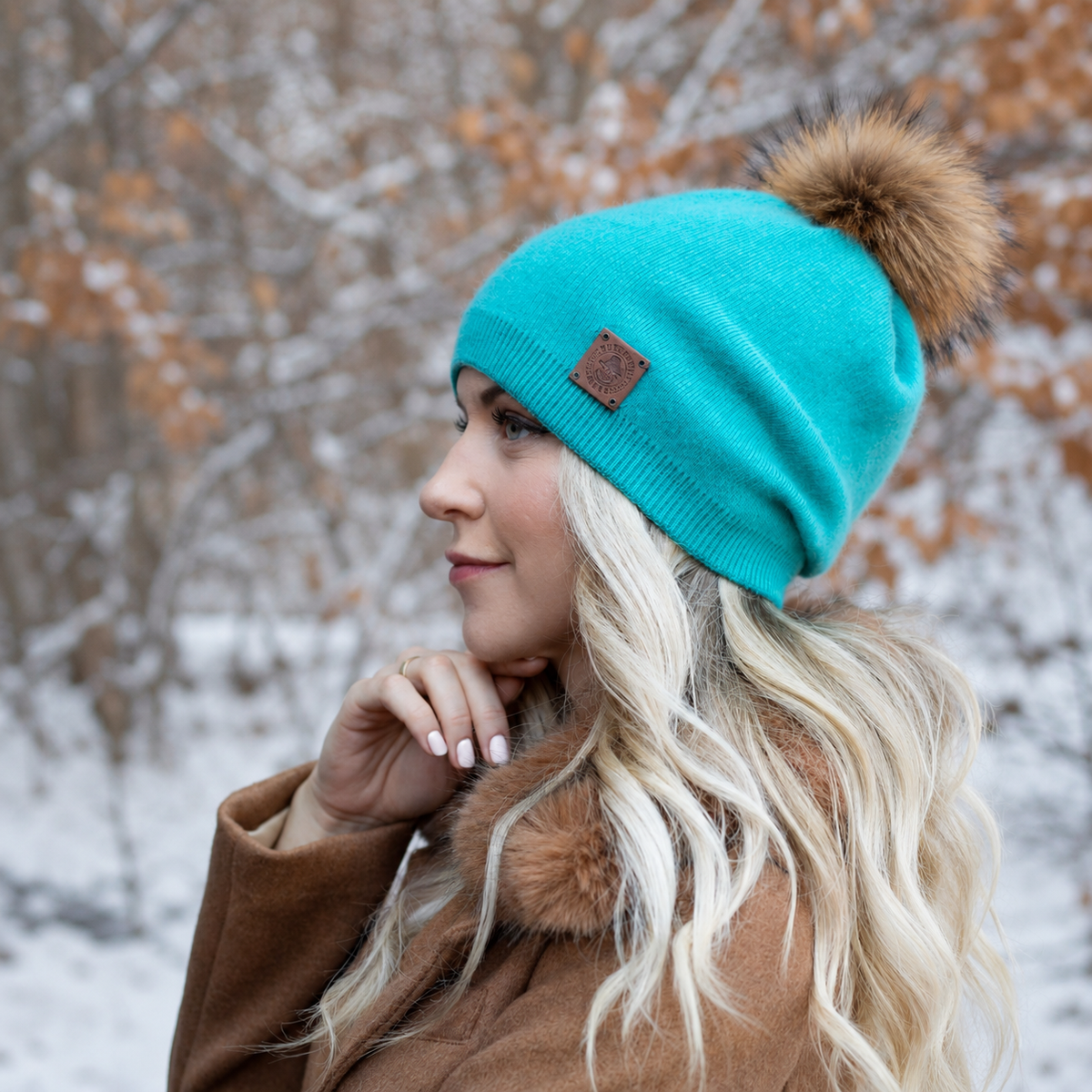 teal blue Double Layer Cashmere Hat 