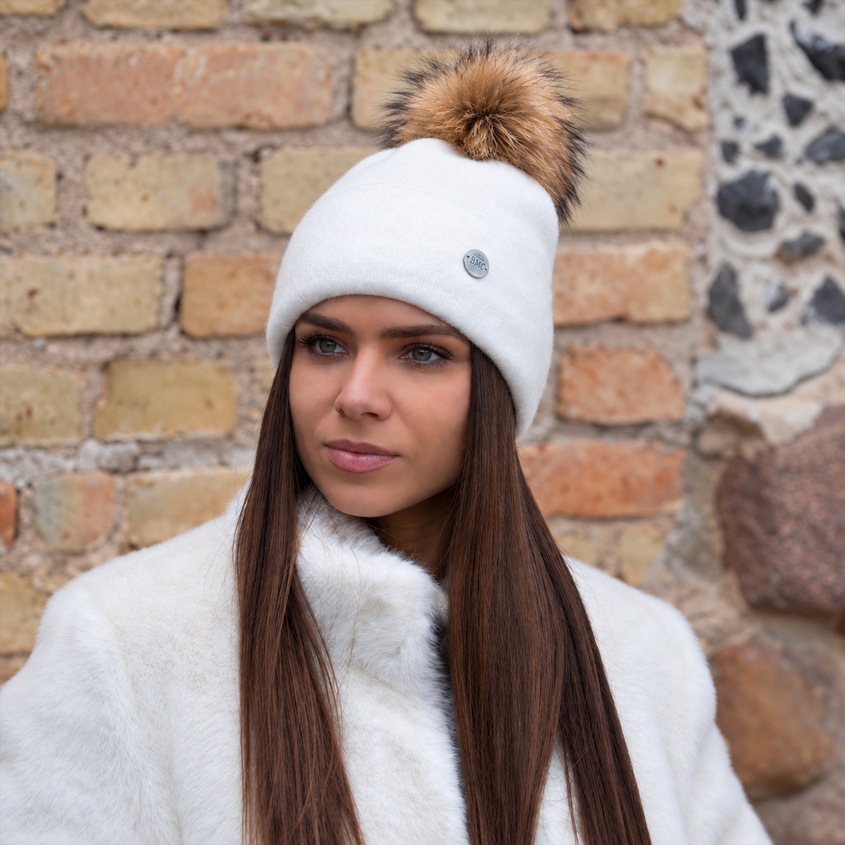 white 100% Mulberry Silk Lined Cashmere Hat