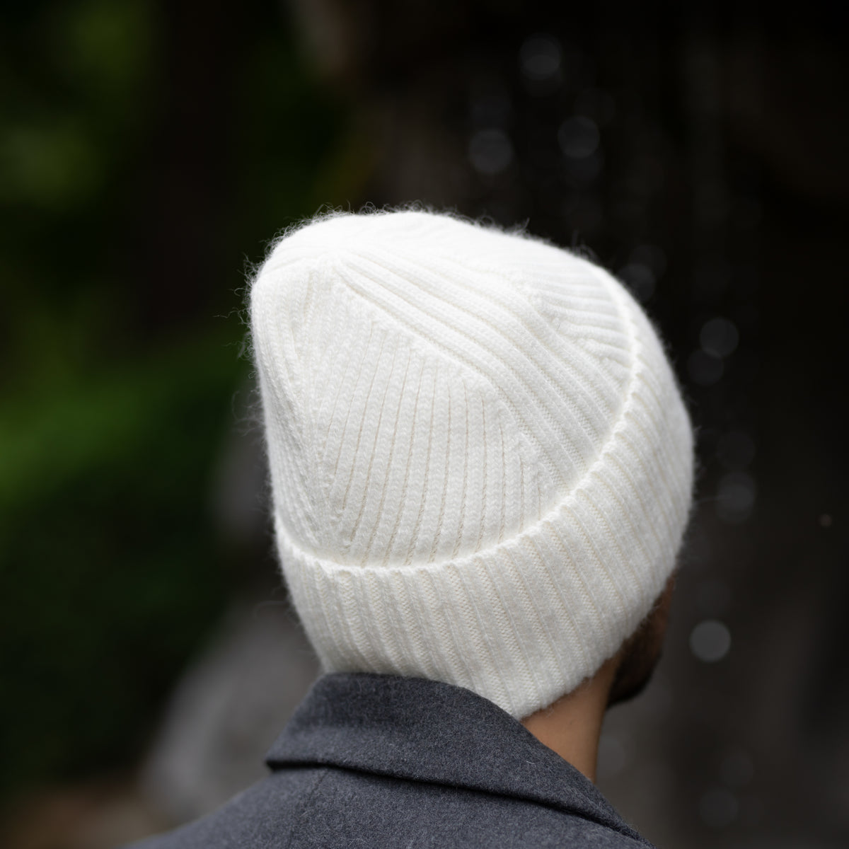 white 100% Mulberry Silk Lined Men’s Cashmere Hat