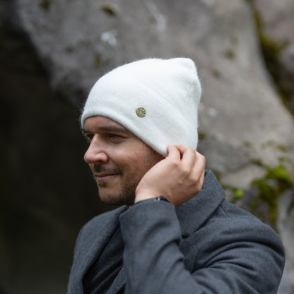 white 100% Mulberry Silk Lined Men’s Cashmere Hat