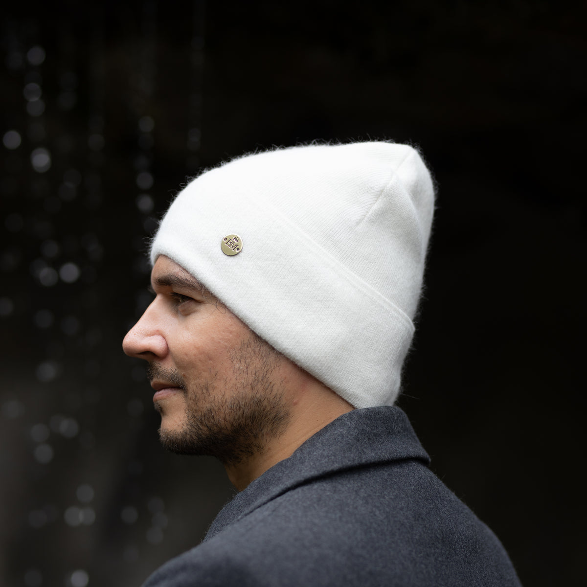 white 100% Mulberry Silk Lined Men’s Cashmere Hat