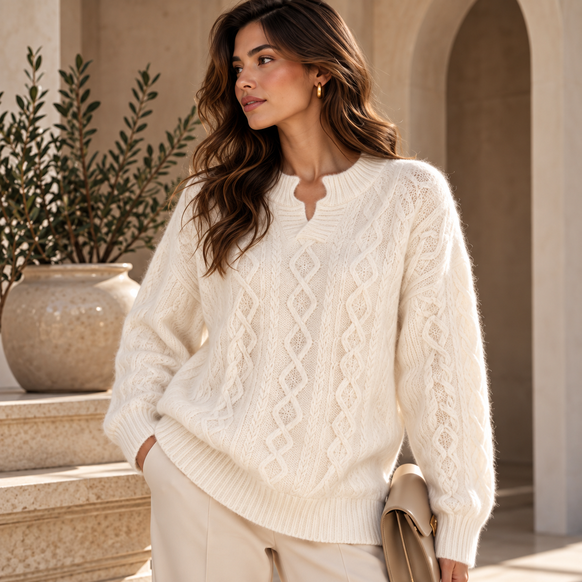 white Women’s 100% Pure Cashmere Sweater – Thick & Luxurious Knit