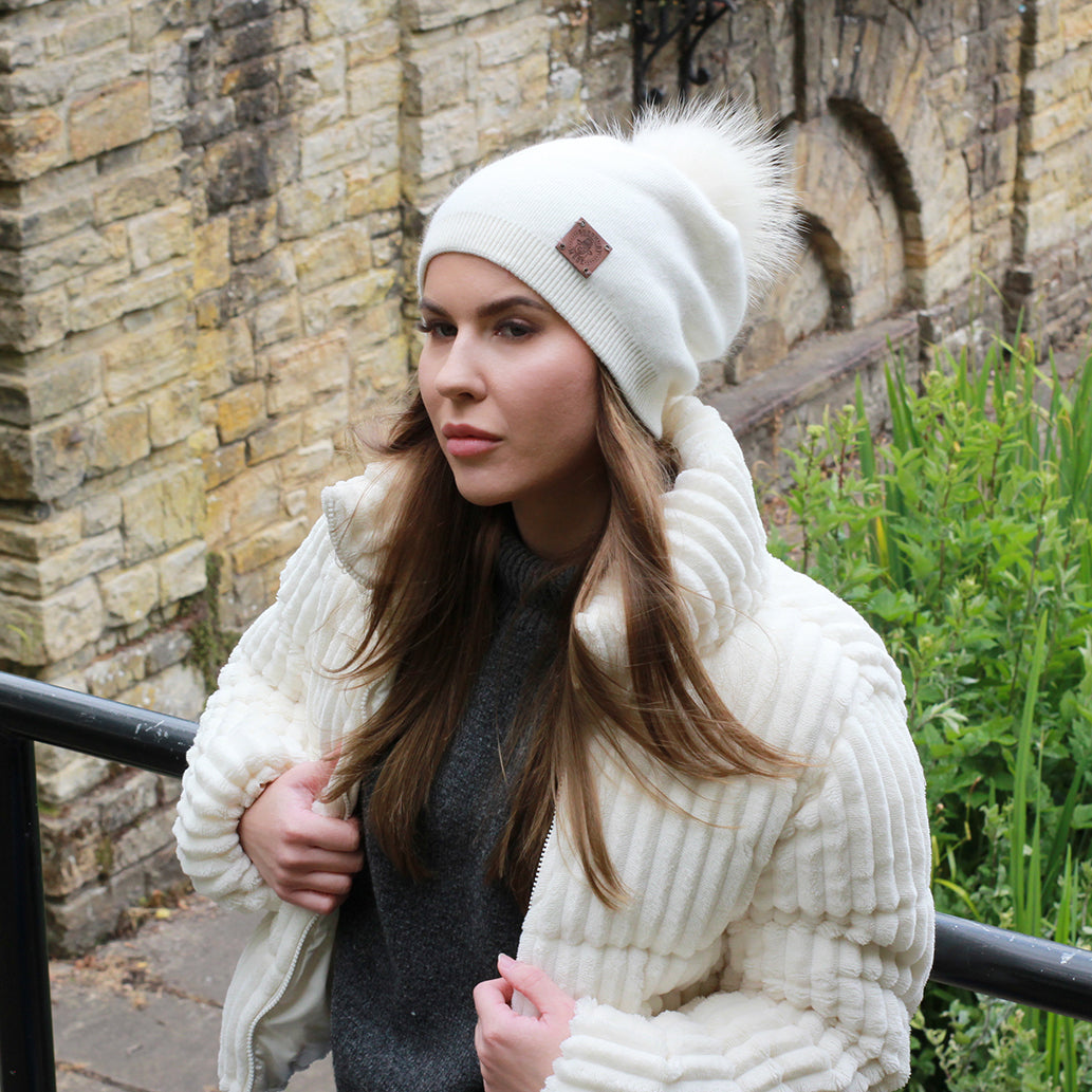 white Double Layer Cashmere Hat 