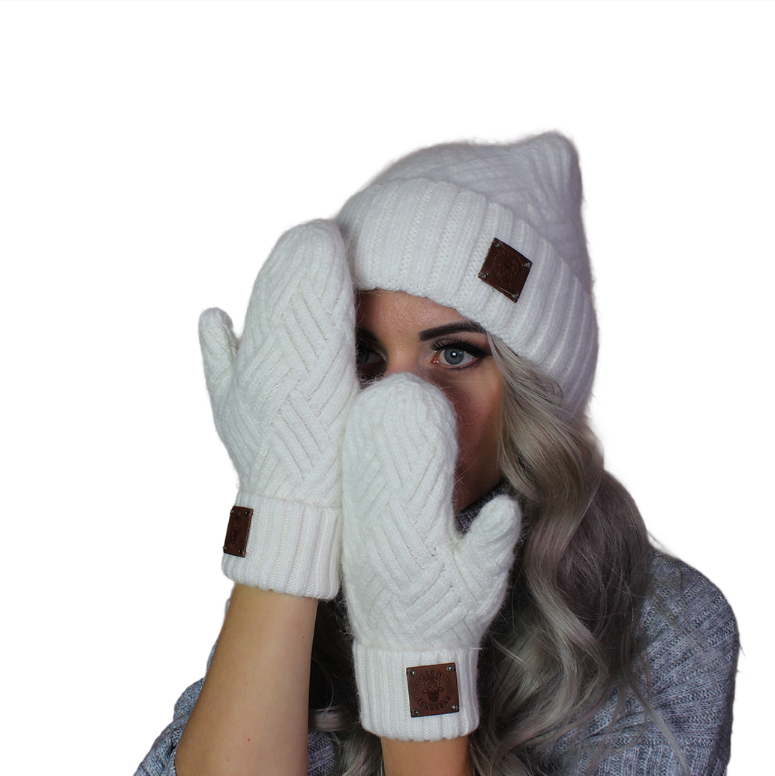 white Women's cashmere hat and mittens set, Cashmere hat, Warm and soft winter cashmere set for womens. Gift for her.