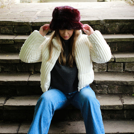 burgundy Fluffy Faux Fur Bucket Hat for Women - Super Soft and Warm Winter Hat, Cute Gift to Stay Cozy & Chic