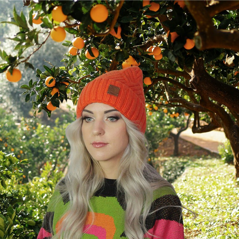 orange womens-cashmere-knit-hat