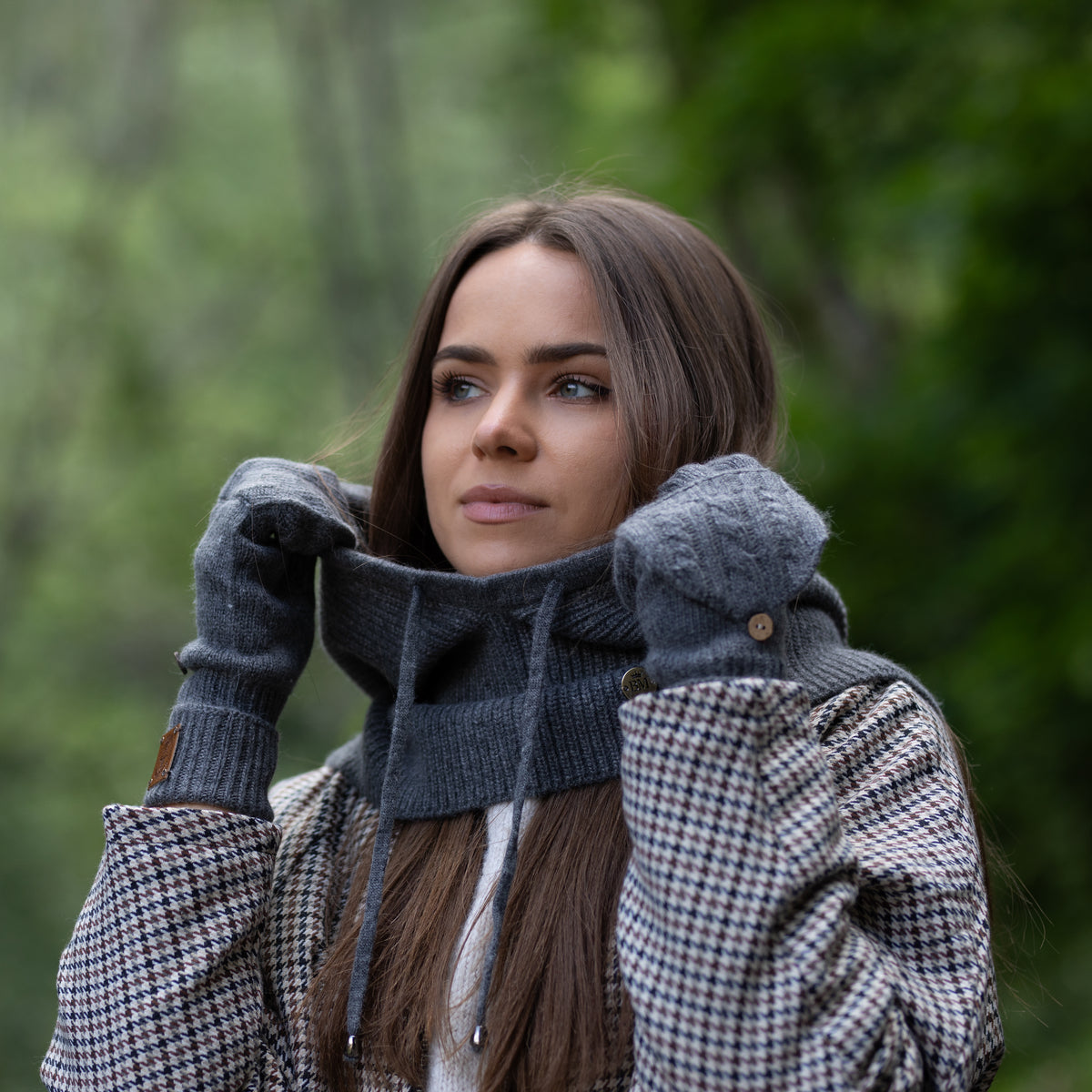 dar grey Cashmere Convertible Fingerless Gloves