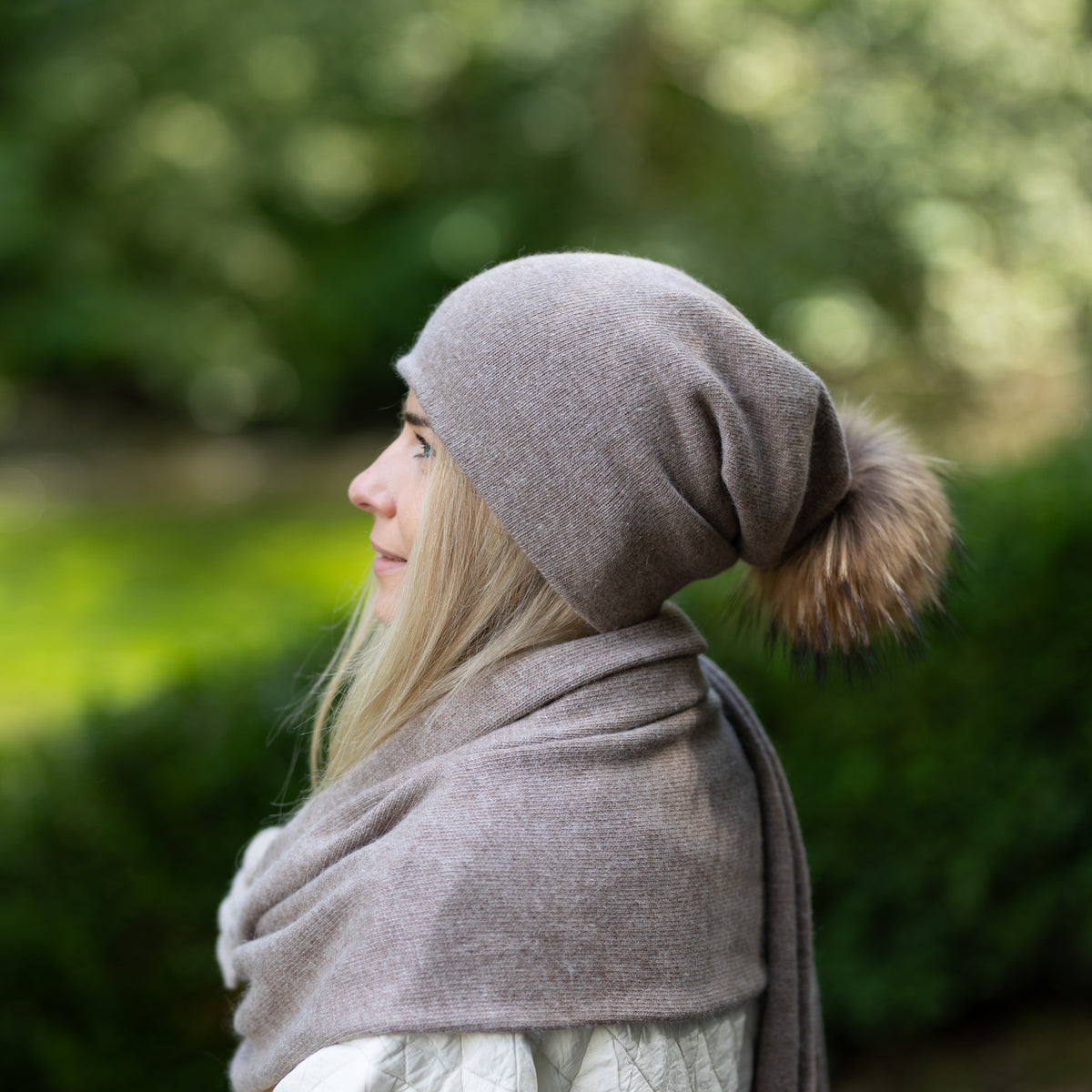 brown Women’s Double-Layer Cashmere Beanie – 2-in-1 Style