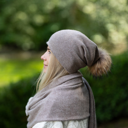brown Women’s Double-Layer Cashmere Beanie – 2-in-1 Style