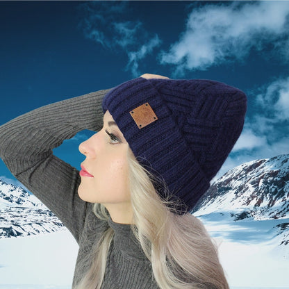 blue womens-cashmere-knit-beanie