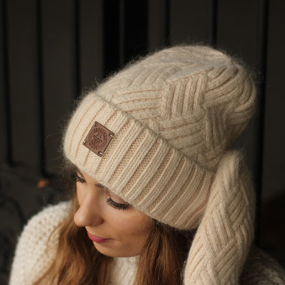 beige womens-cashmere-knit-beanie