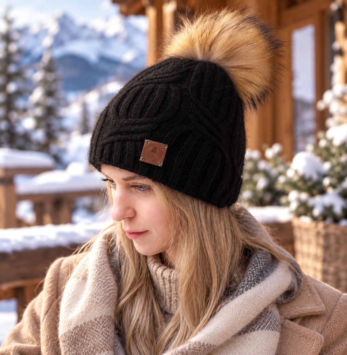 black Cashmere women's winter thick knit hat