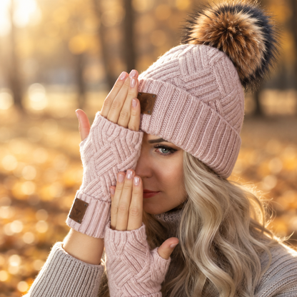 pink CASHMERE HAT & GLOVES SET – SOFT • WARM • ELEGANT