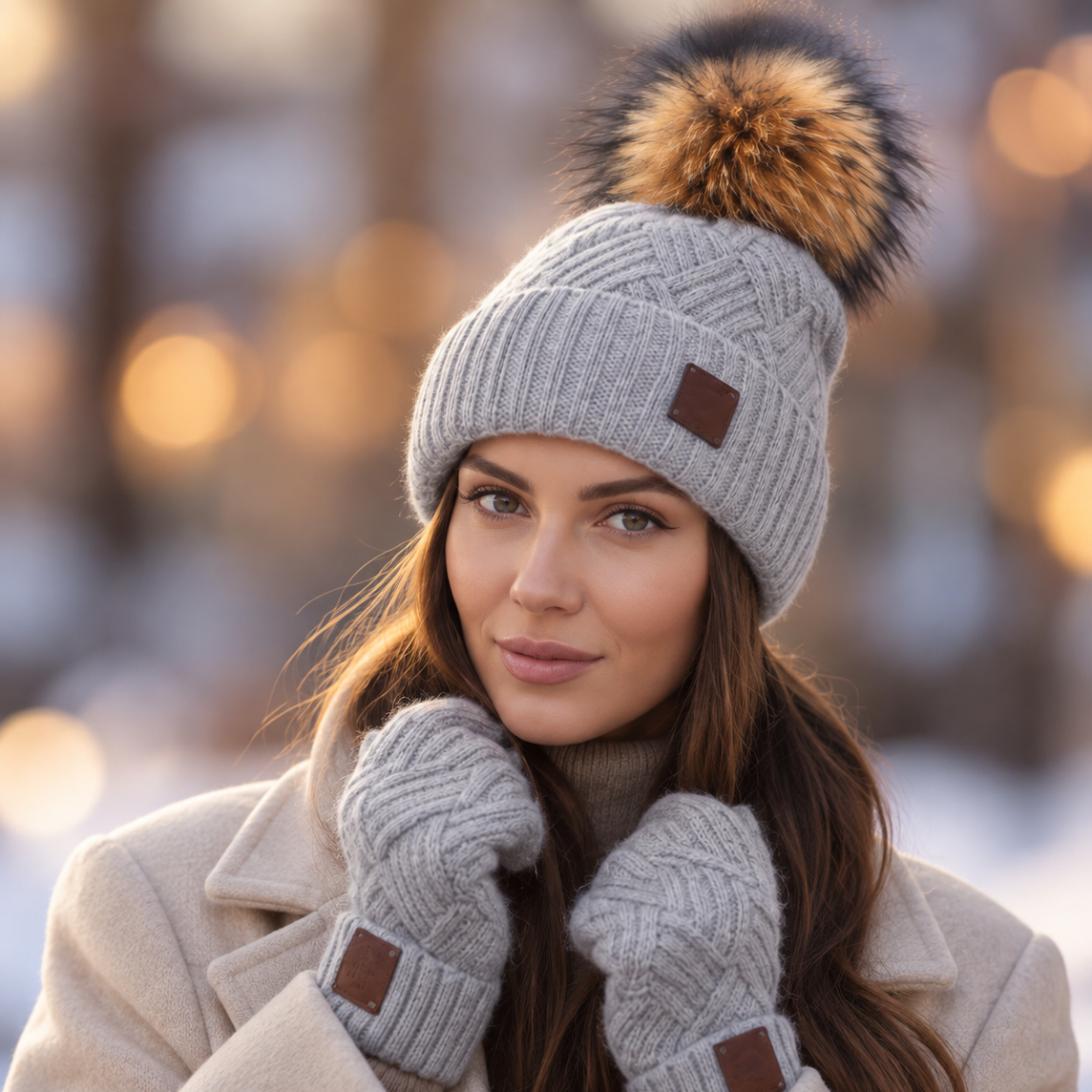 grey CASHMERE HAT & GLOVES SET – SOFT • WARM • ELEGANT