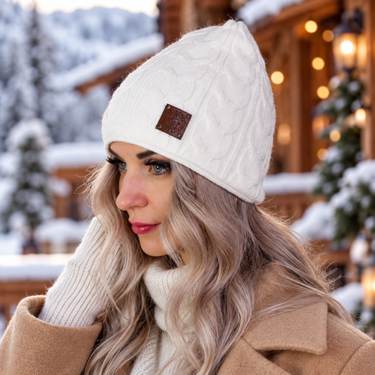 white Knit women cashmere hat