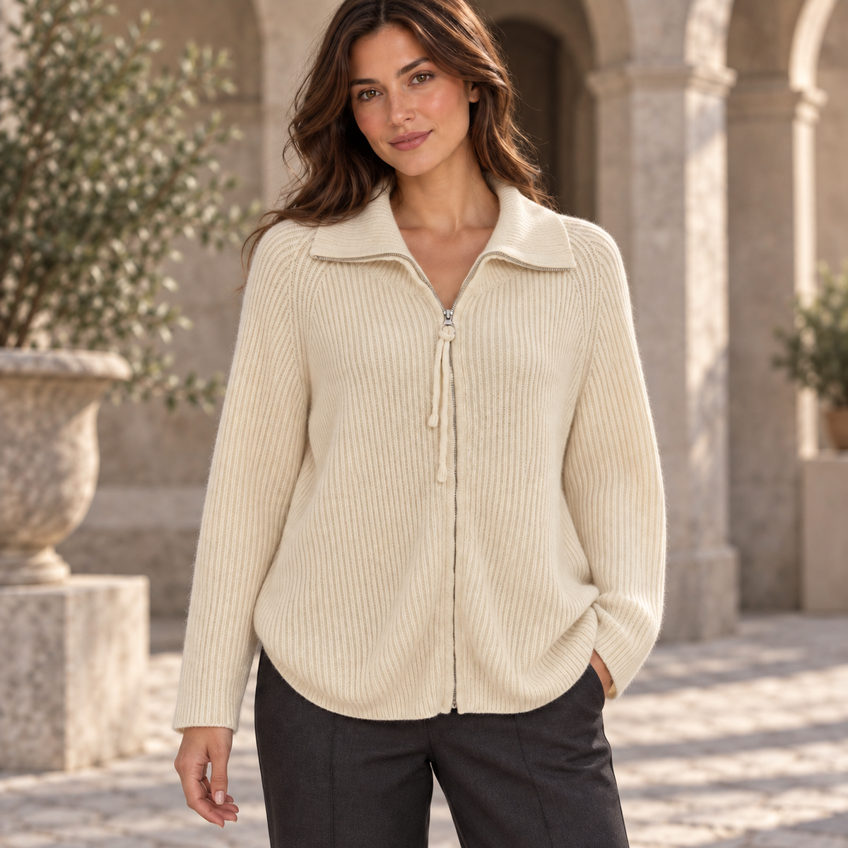 beige Women’s 100% Pure Cashmere Sweater – Thick Knit, Extended Sizes