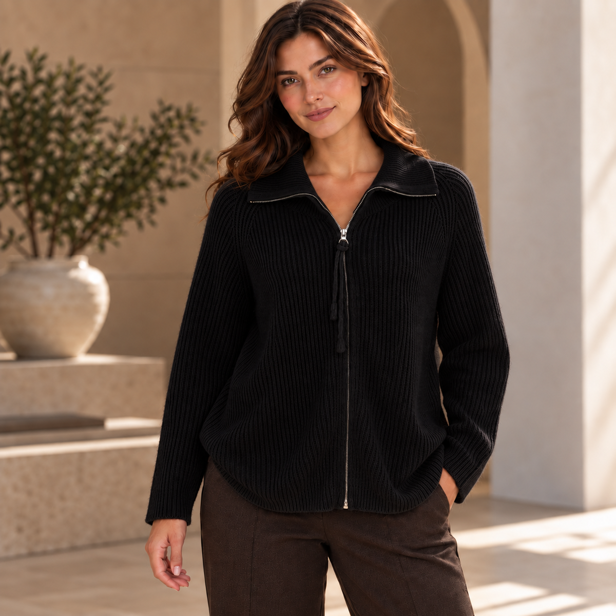black Women’s 100% Pure Cashmere Sweater – Thick Knit, Extended Sizes