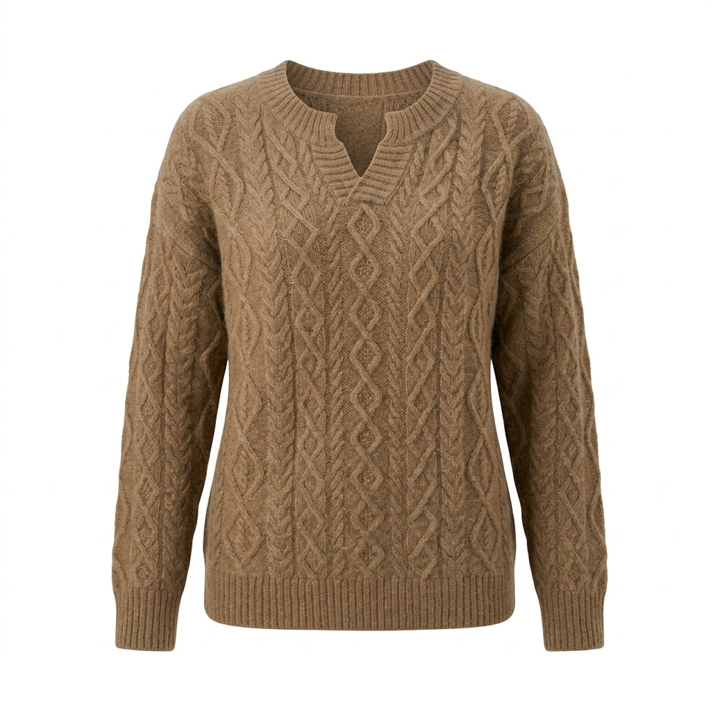 brown white Women’s 100% Pure Cashmere Sweater – Thick & Luxurious Knit