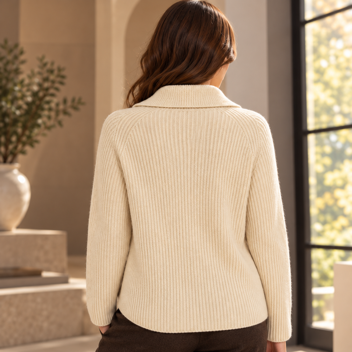 beige Women’s 100% Pure Cashmere Sweater – Thick Knit, Extended Sizes